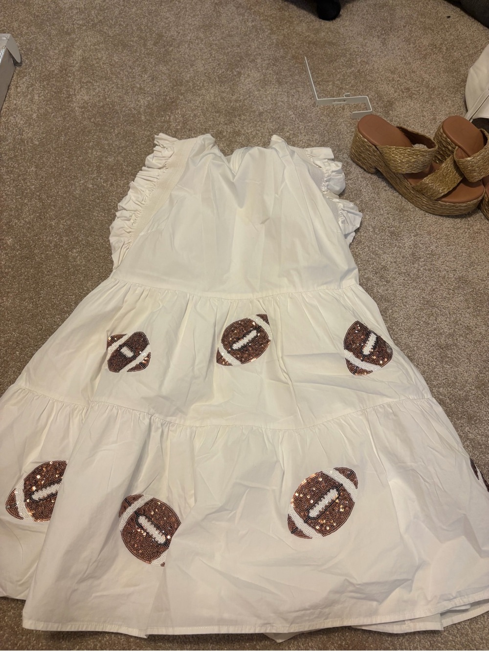 White Tiered Dress with Sequin Football Appliqués